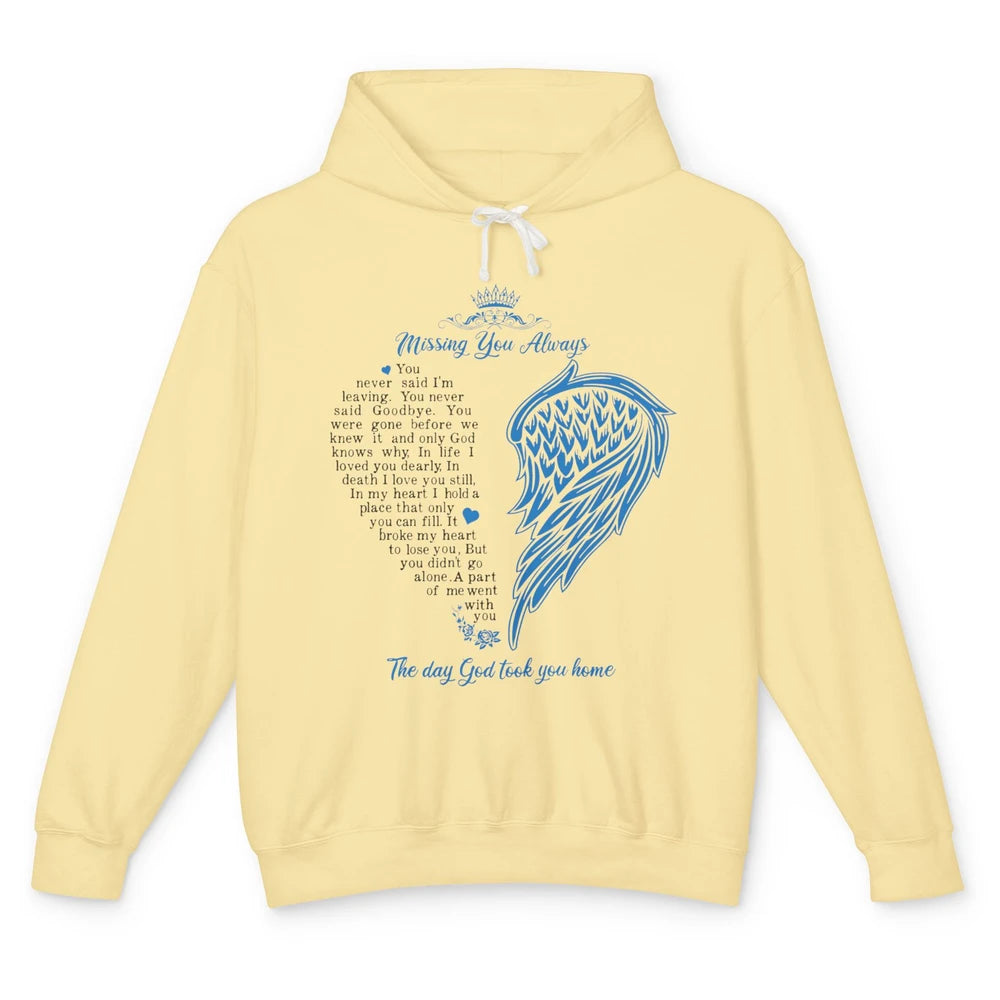Memorial Angel Wing Missing You Always Loving Memory Unisex Lightweight Hoodie