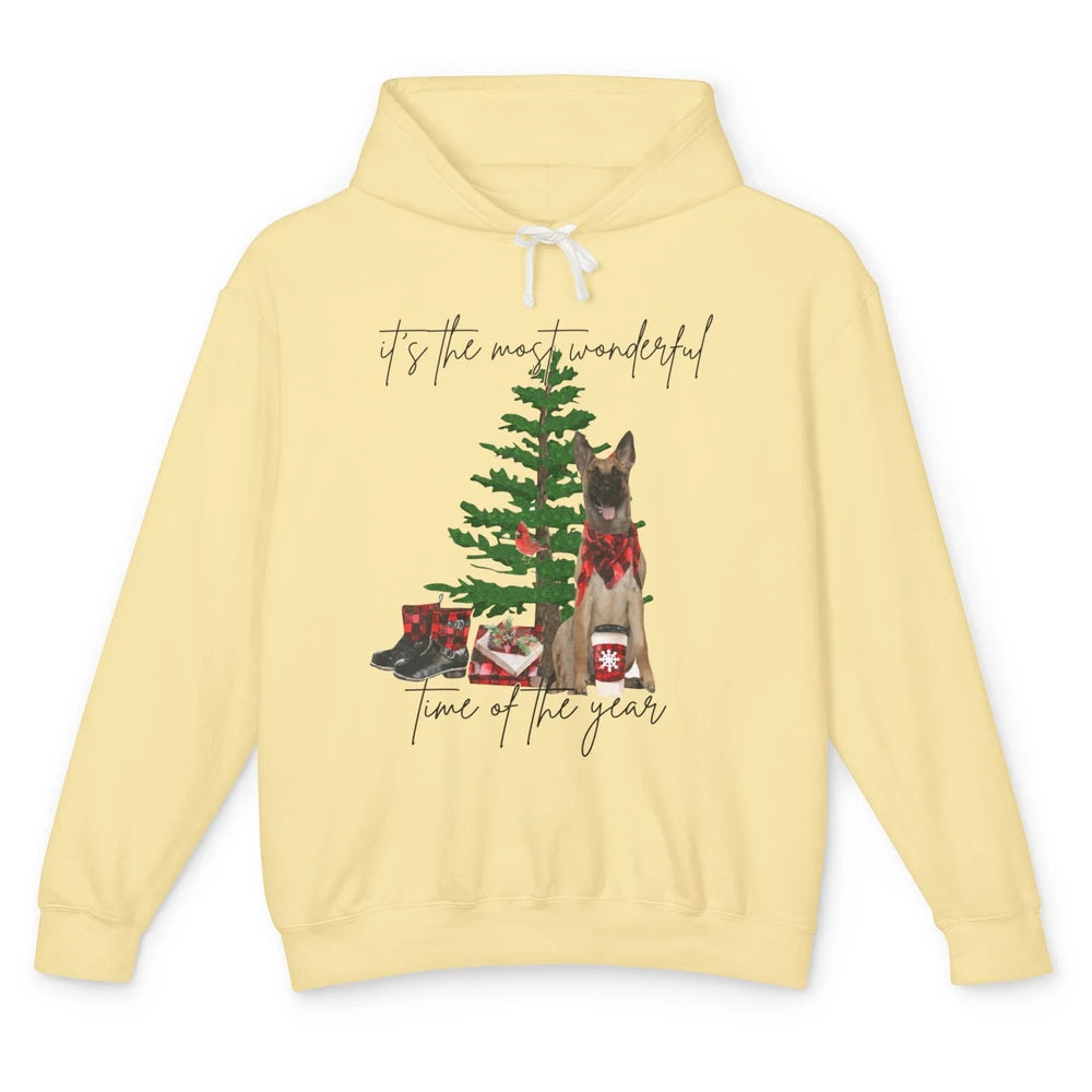 Belgian Malinois Christmas Tree Most Wonderful Time Of Year Unisex Lightweight Hoodie
