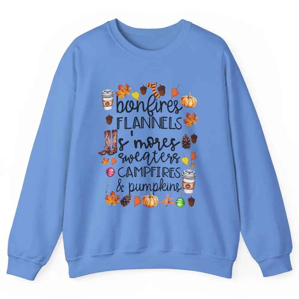 Fall Stuff Pumpkins Falling Leaves Campfire Halloween Autumn Unisex Crewneck Sweatshirt