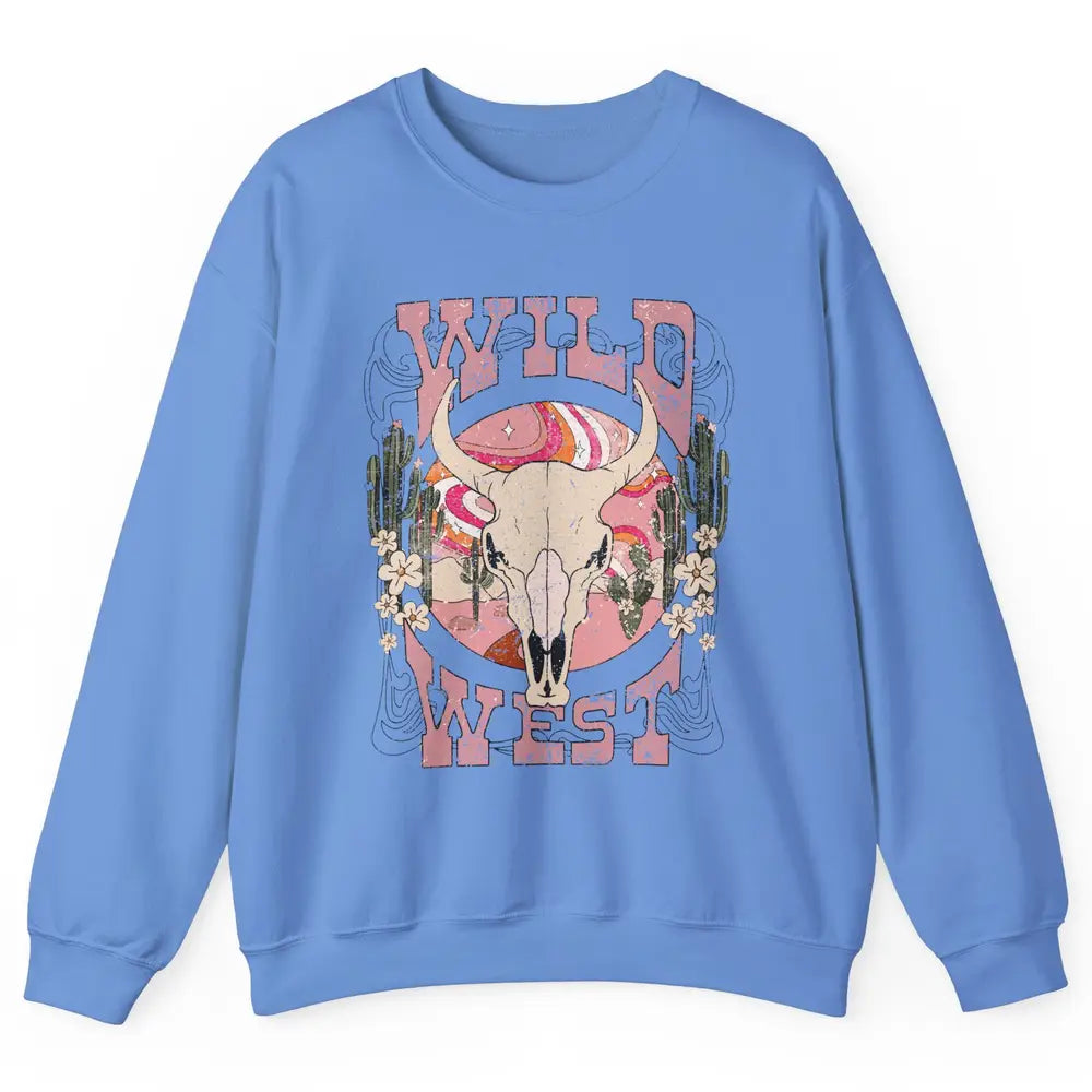 Retro Rainbow Desert Bull Skull Wild West Western Country Unisex Crewneck Sweatshirt
