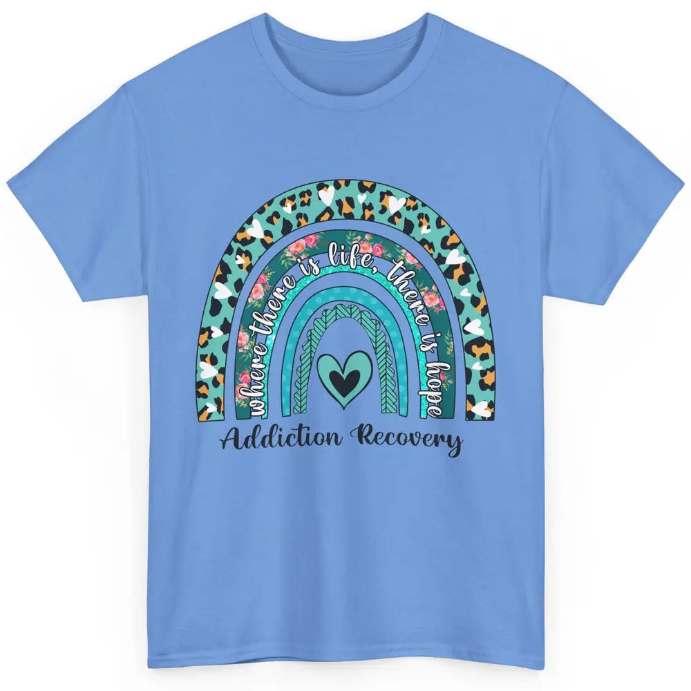 Addiction Recovery Awareness Rainbow Ribbon Blue Leopard Classic Unisex T-Shirt
