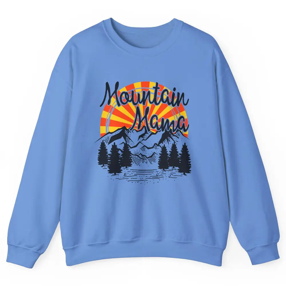 Retro Rainbow Sunset Mountain Mama Hiking Mom Climbing Unisex Crewneck Sweatshirt