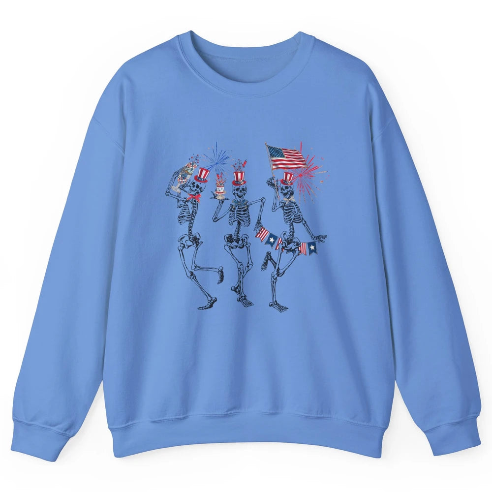 4th July Independence Day Dancing Skeletons America Flag Unisex Crewneck Sweatshirt