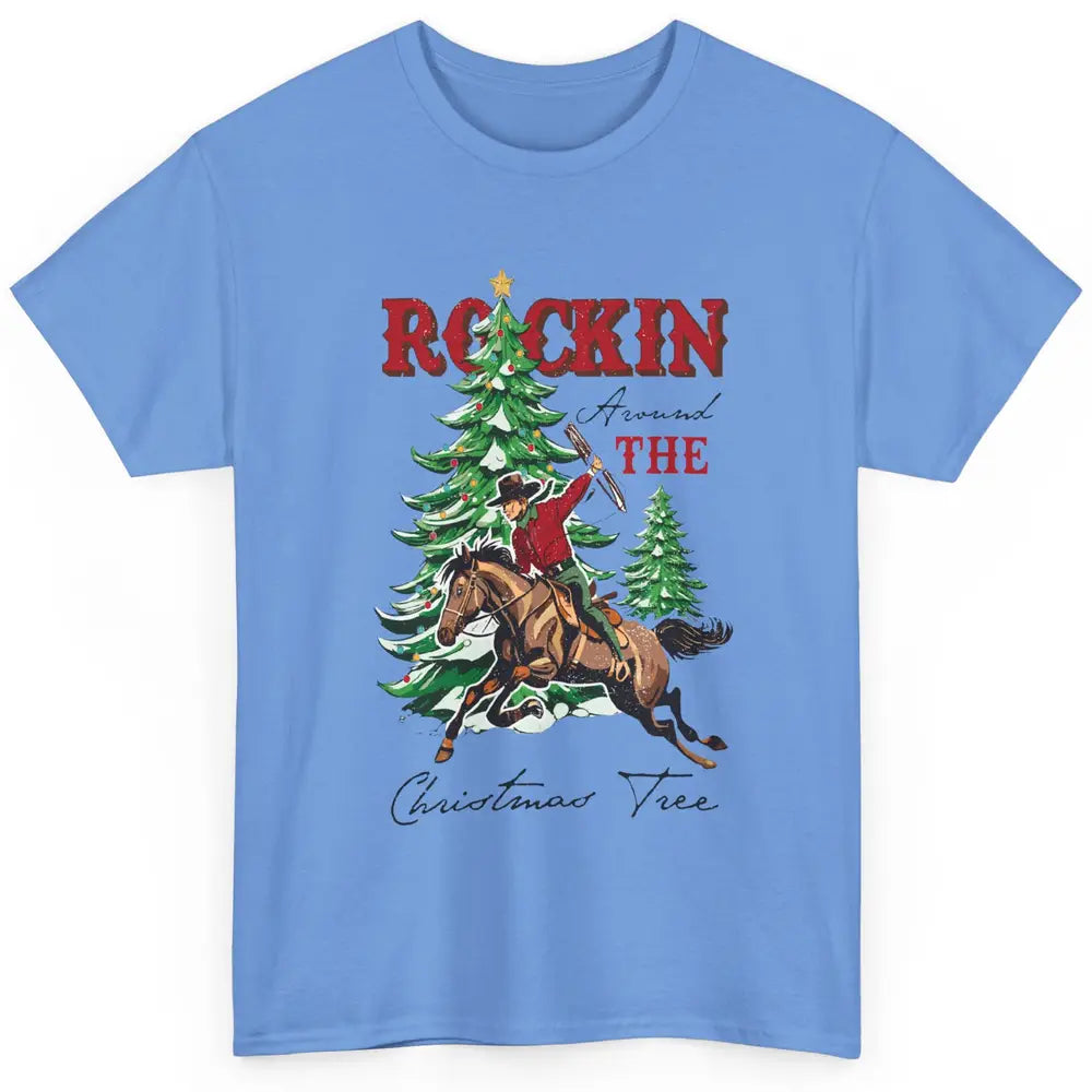 Retro Horsing Cowboy Rocking Around Christmas Tree Western Classic Unisex T-Shirt