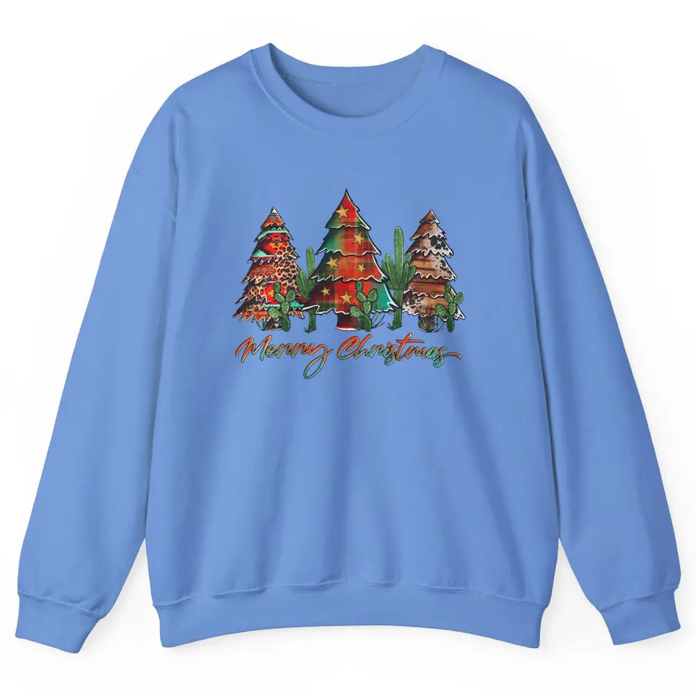 Merry Christmas Tree Western Christmas Desert Cactus Leopard Unisex Crewneck Sweatshirt