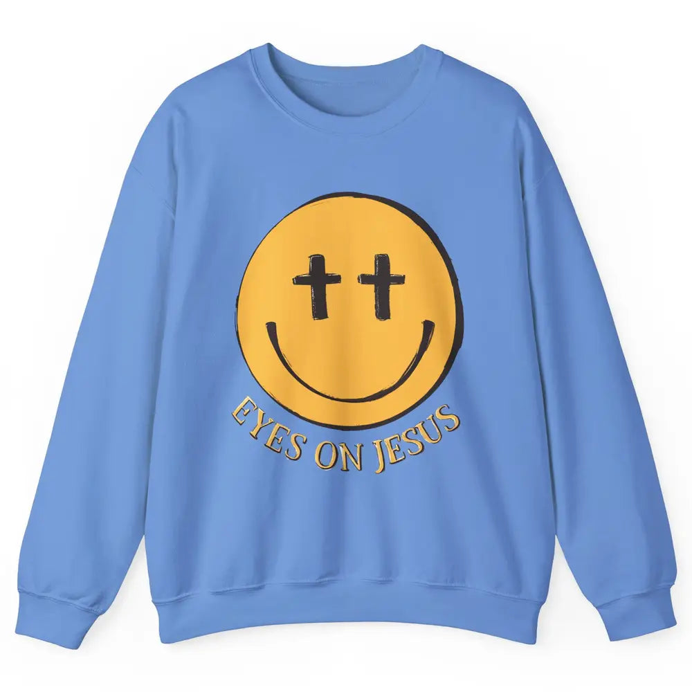 Retro Smiling Face Eyes On Jesus Christian Faith Religious Unisex Crewneck Sweatshirt