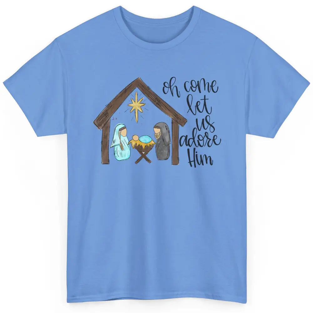 Retro Christmas Church Oh Come Let Us Adore Him Hand Drawing Classic Unisex T-Shirt