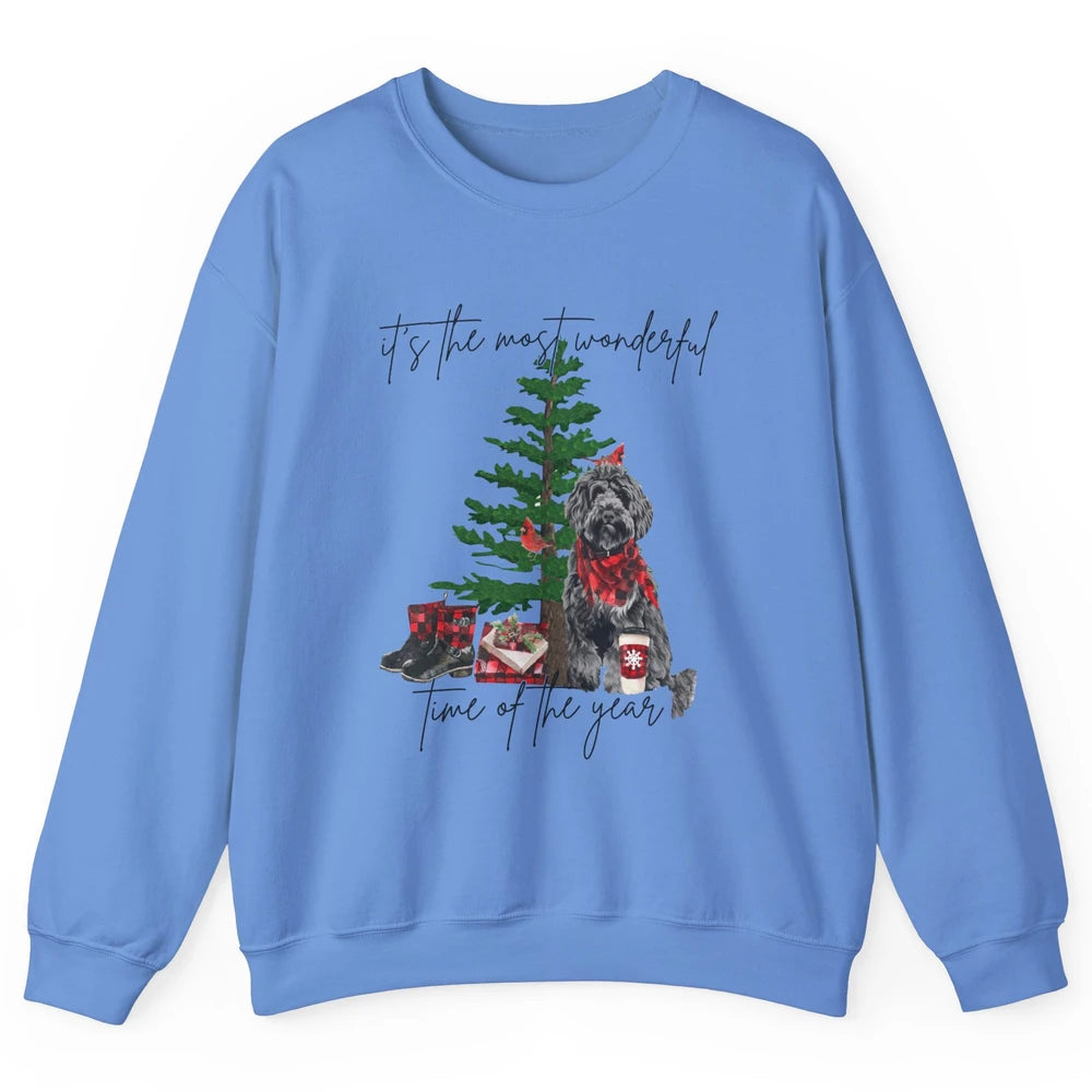 Black Golden Labradoodle Christmas Tree Most Wonderful Time Unisex Crewneck Sweatshirt