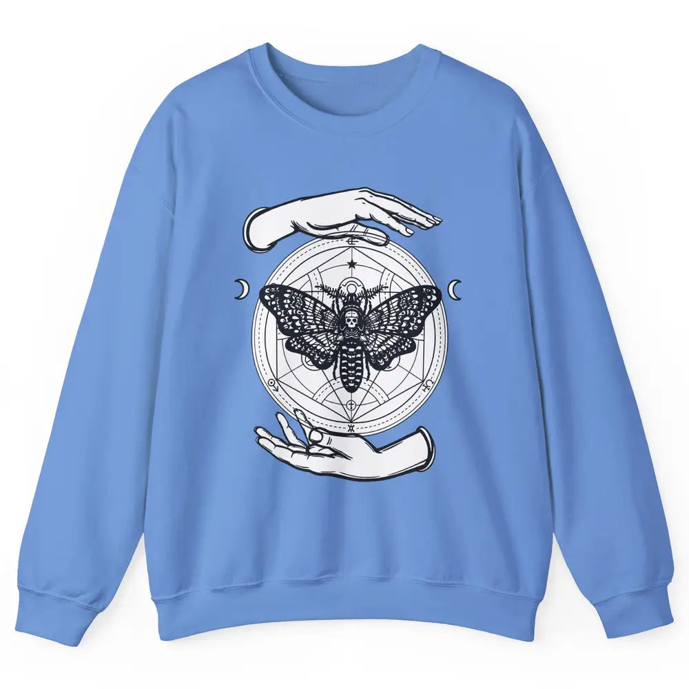 Alchemy Death Moth Occult Magical Moon Witch Hands Gothic Unisex Crewneck Sweatshirt