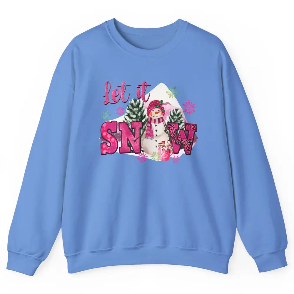 Retro Pink Christmas Snowman Let It Snow Winter Cozy Season Unisex Crewneck Sweatshirt