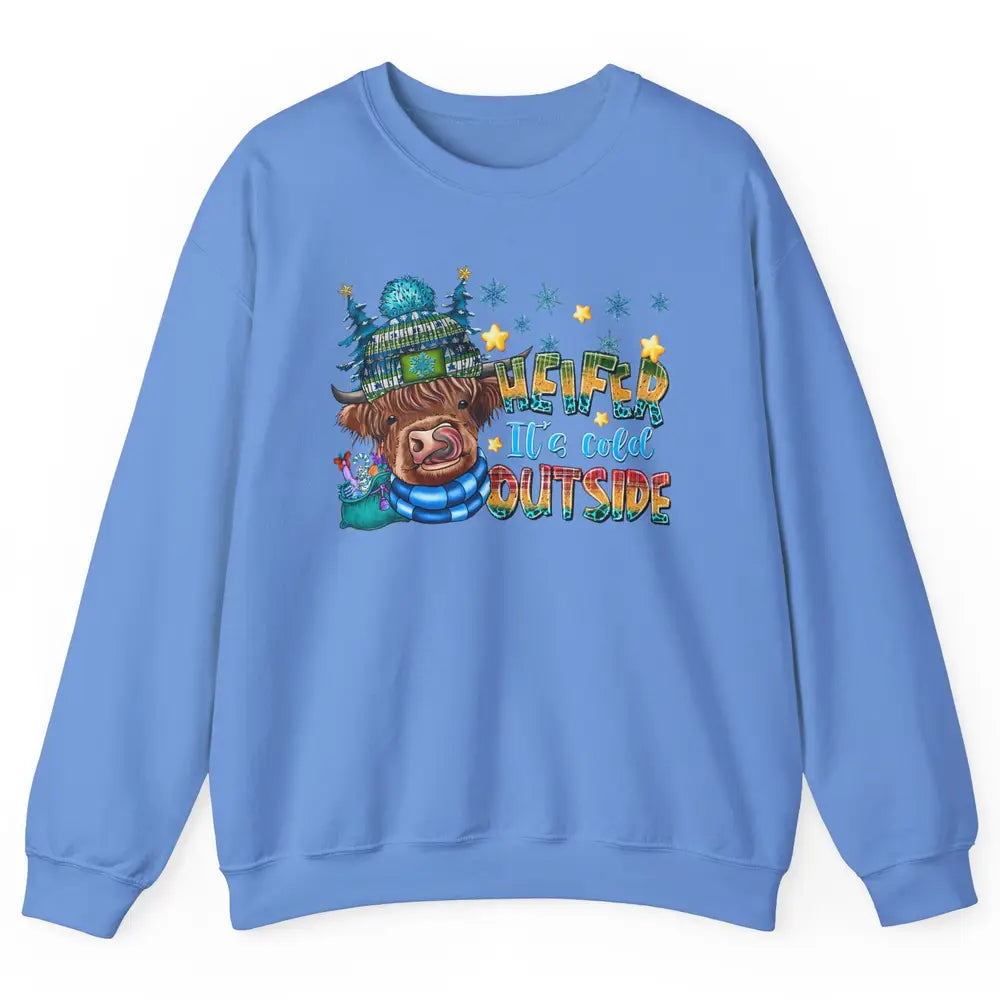 Retro Christmas Highland Cow Heifer It's Cold Outside Winter Unisex Crewneck Sweatshirt