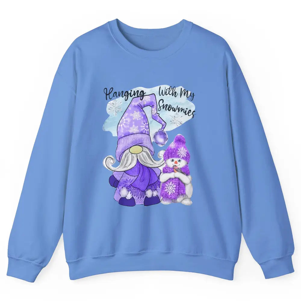 Retro Christmas Snowman And Gnome Hanging With My Snowmies Unisex Crewneck Sweatshirt