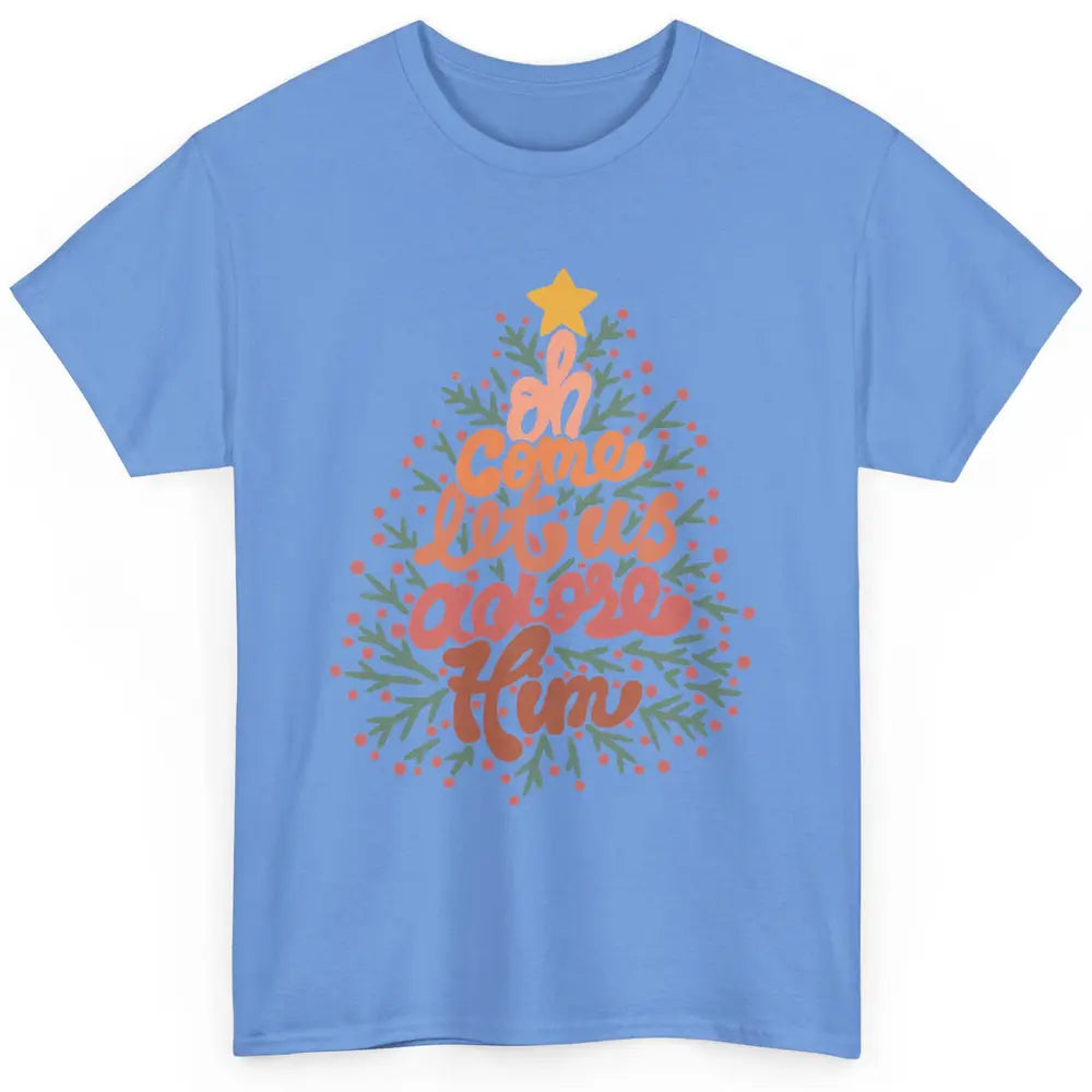 Retro Christmas Tree Oh Come Let Us Adore Him Groovy Xmas Classic Unisex T-Shirt