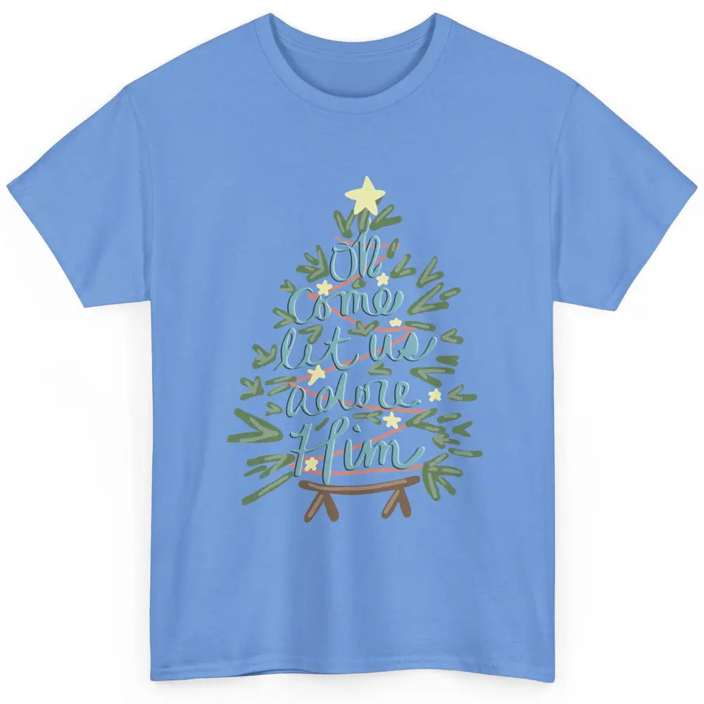 Retro Christmas Tree Oh Come Let Us Adore Him Groovy Xmas Classic Unisex T-Shirt