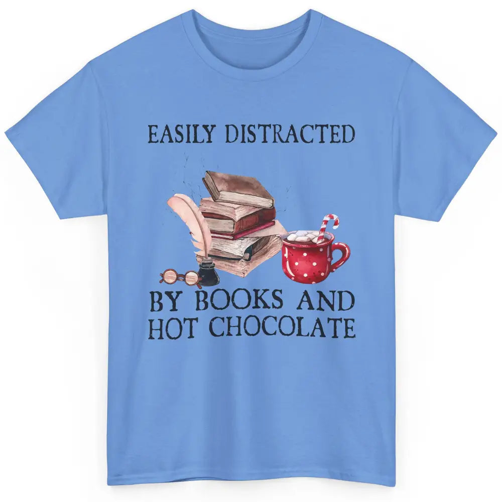 Retro Easily Distracted By Books And Hot Chocolate Christmas Classic Unisex T-Shirt