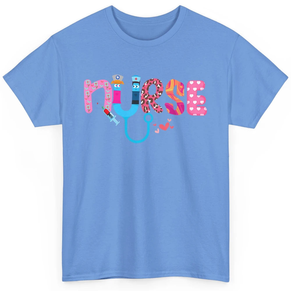 Nurse Happy Valentine's Day Love ER ICU NICU Emergency Nursing Leopard Stethoscope Love Needles Classic Unisex T-Shirt