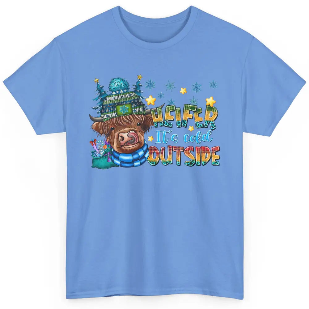 Retro Christmas Highland Cow Heifer It's Cold Outside Winter Classic Unisex T-Shirt