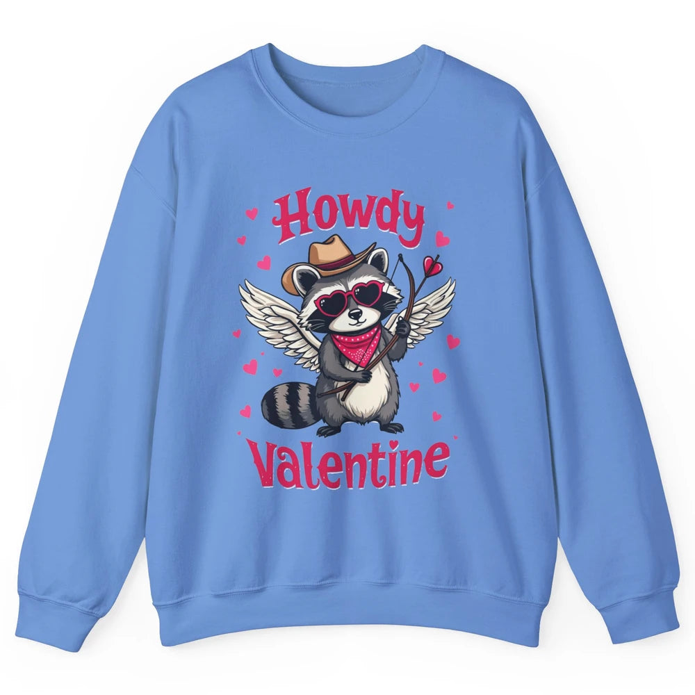 Howdy Valentine Cowboy Hat Cupid Raccoon Funny Opossum Love Heart Cute Western Possum Rodeo Unisex Crewneck Sweatshirt