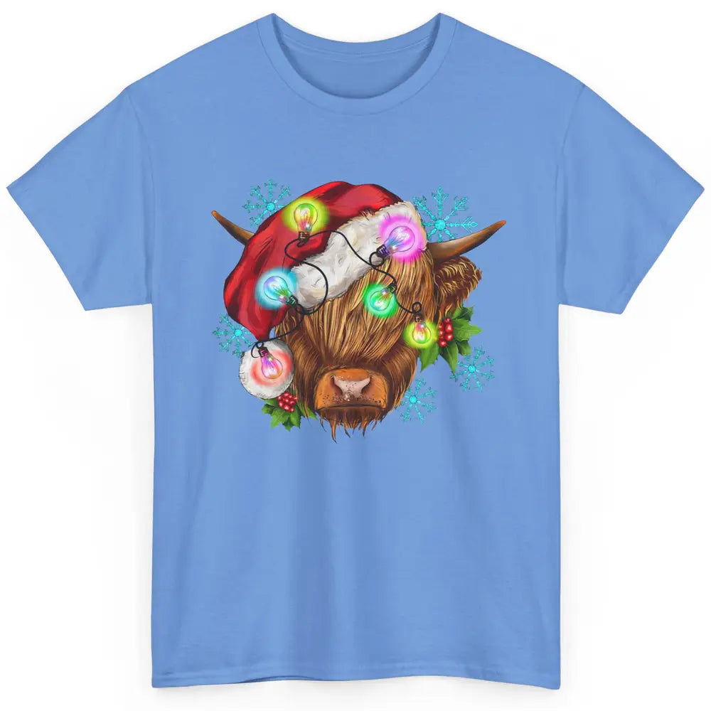 Christmas Highland Cow Xmas Light Western Christmas Cow Classic Unisex T-Shirt
