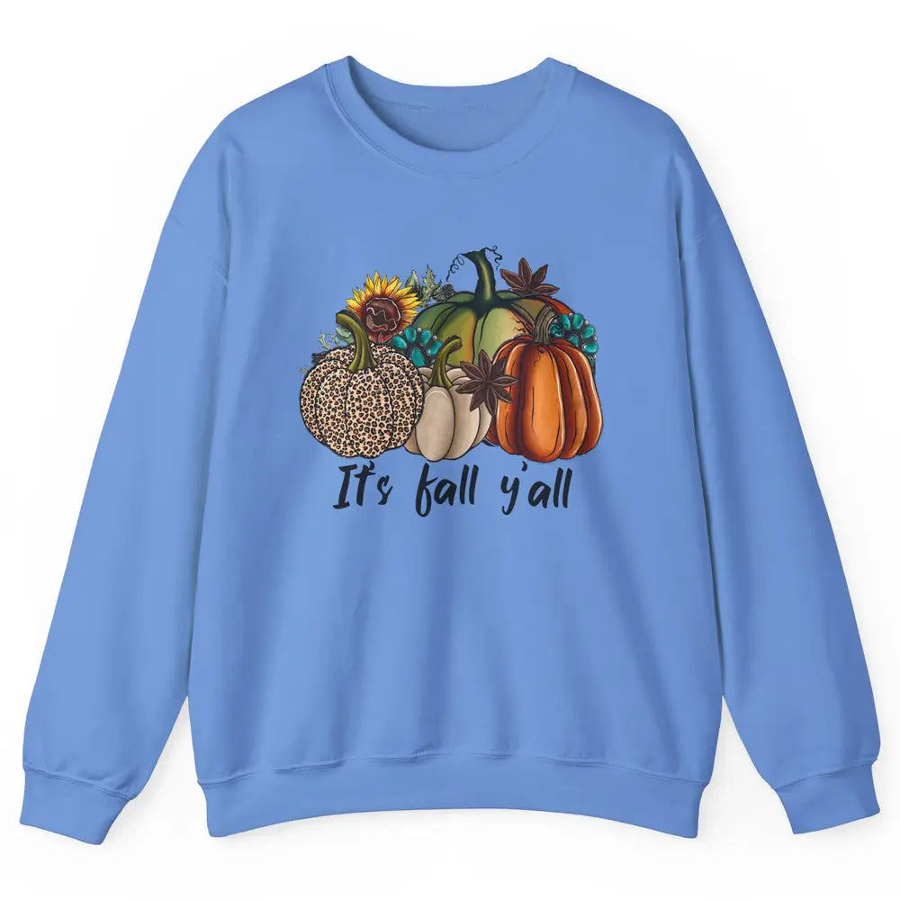 Leopard Pumpkin It's Fall Yall Fall Leaves Western Autumn Unisex Crewneck Sweatshirt