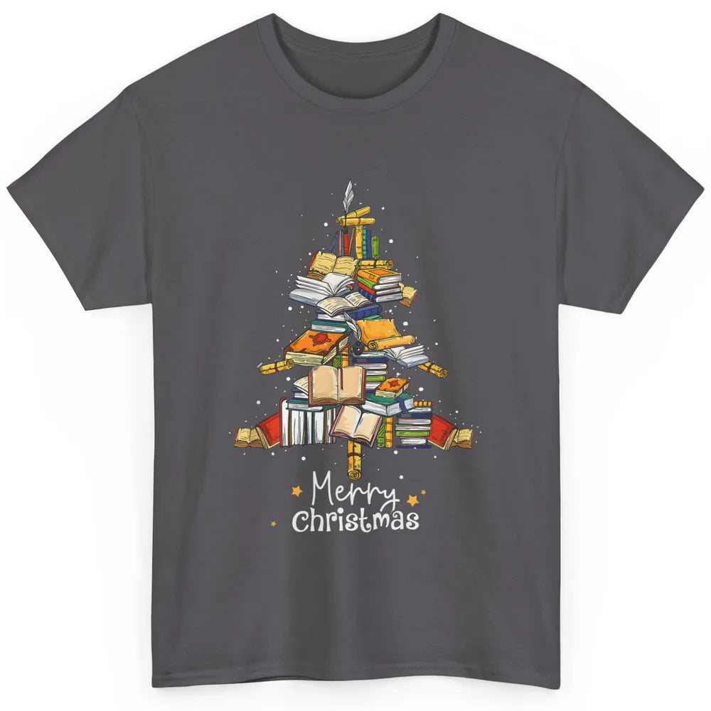 Merry Christmas Tree Reading Books Librarian Xmas Lighting Classic Unisex T-Shirt