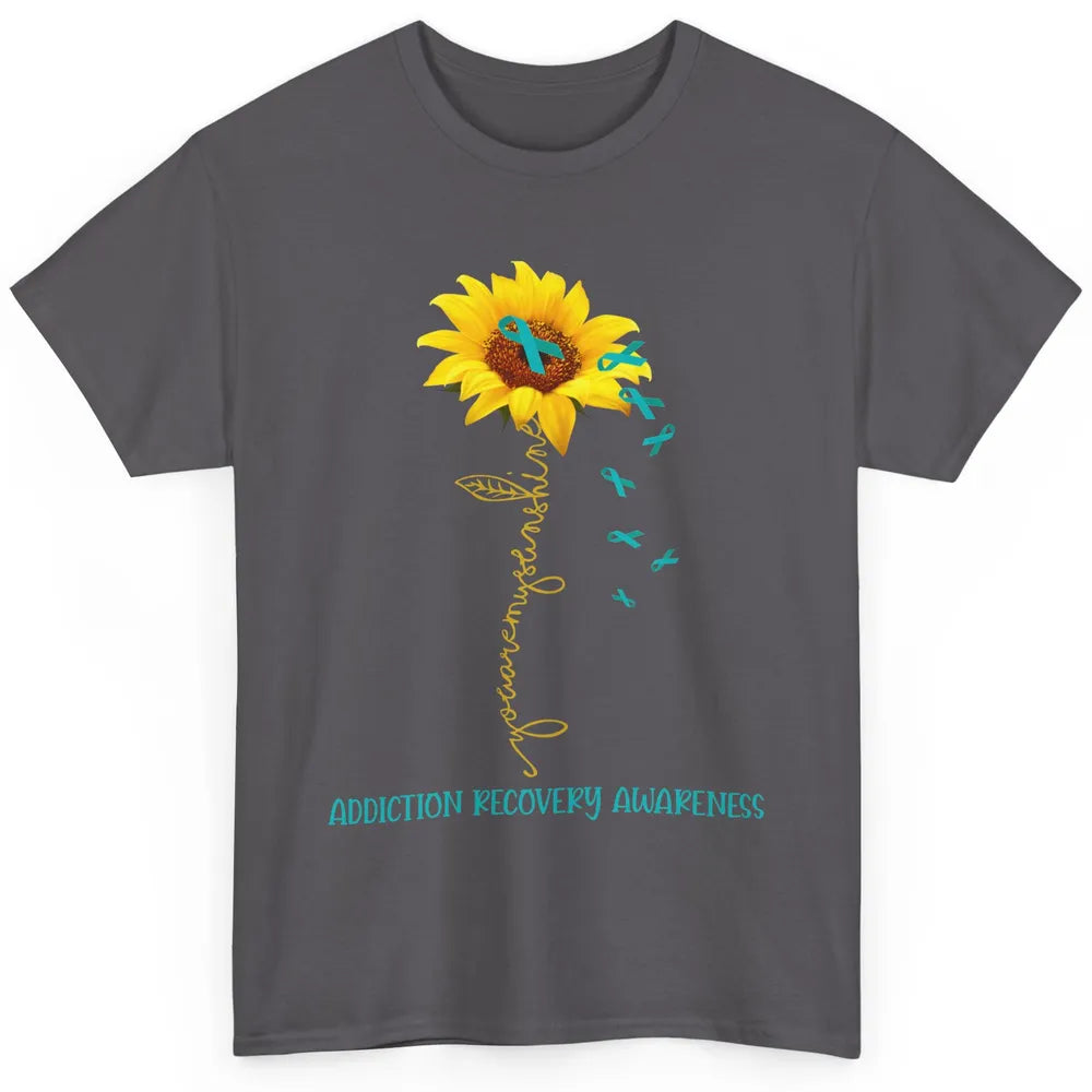 Addiction Recovery Awareness Teal Ribbon Sunflower Classic Unisex T-Shirt