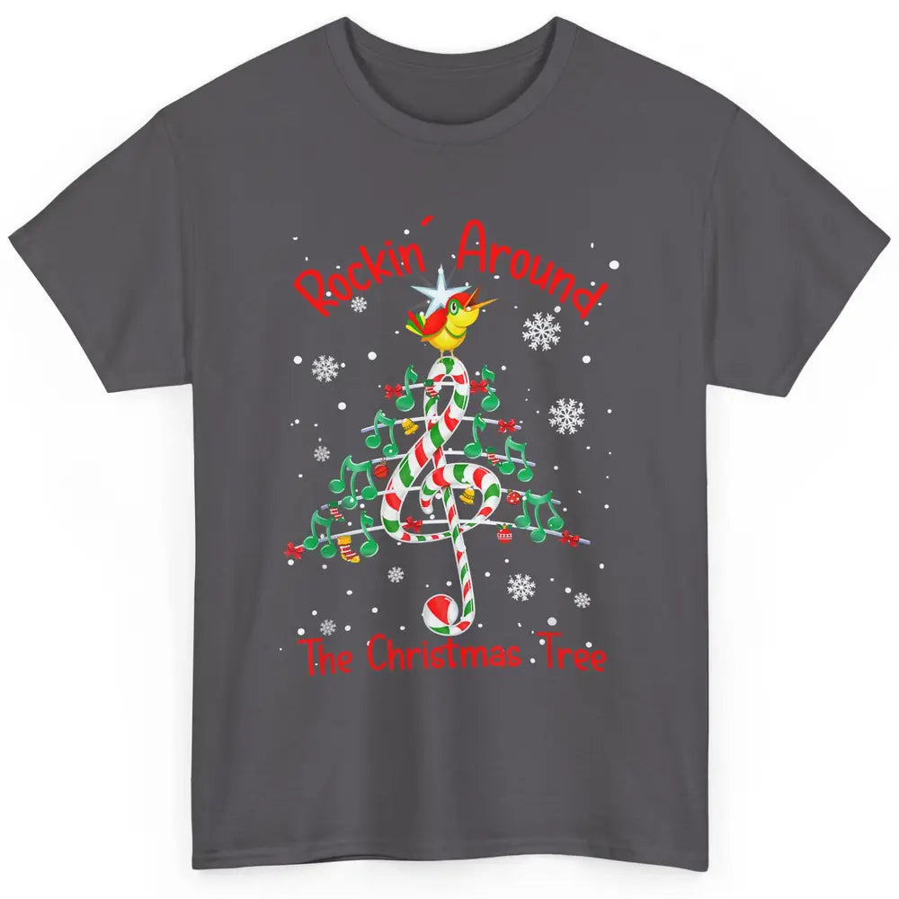 Rockin' Around The Christmas Tree Xmas Music Note Snow Retro Classic Unisex T-Shirt