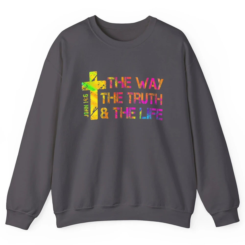 Way Truth Life Bible Verse Cross Christian Jesus God Faith Unisex Crewneck Sweatshirt