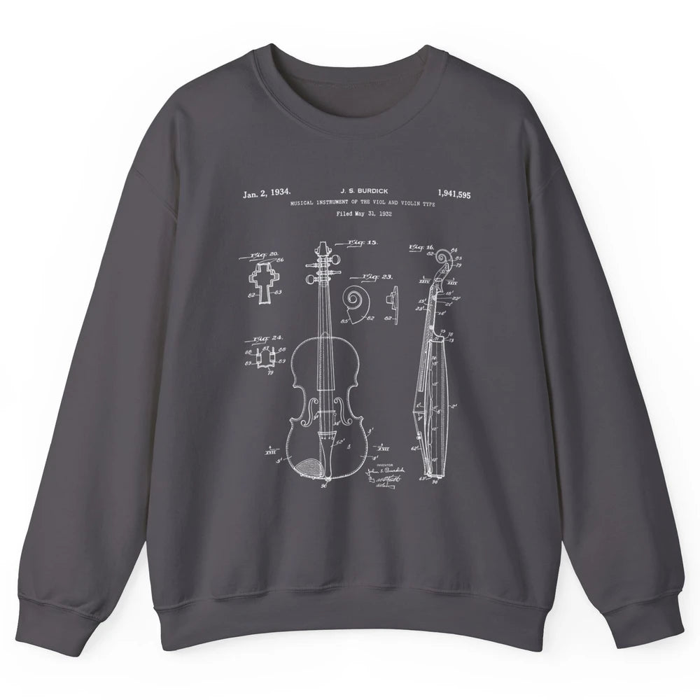 Vintage Patent Drawing Print Violin Player Retro Violinist Unisex Crewneck Sweatshirt