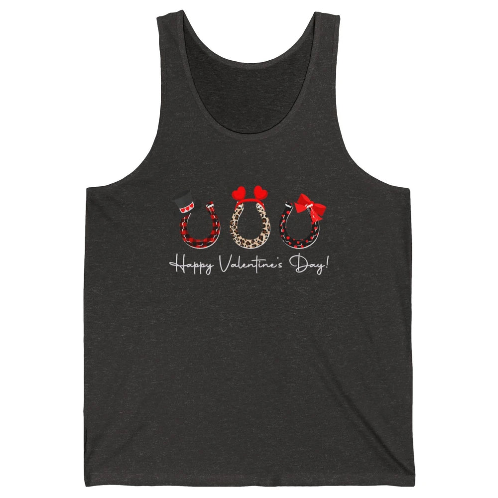 Leopard Red Plaid Heart Love Horseshoes Horse Lover Happy Valentine's Day Unisex Jersey Tank