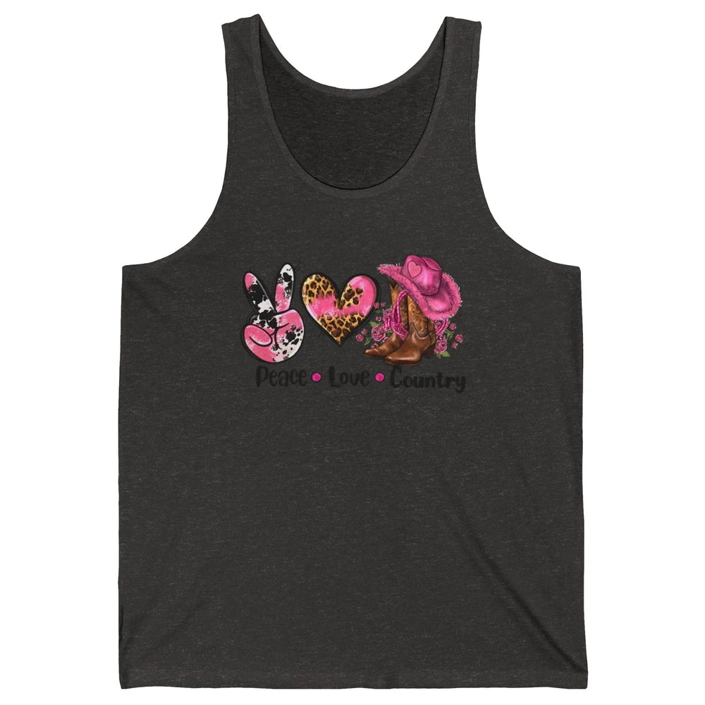 Retro Cowgirl Boots Hat Peace Love Country Western Country Unisex Jersey Tank