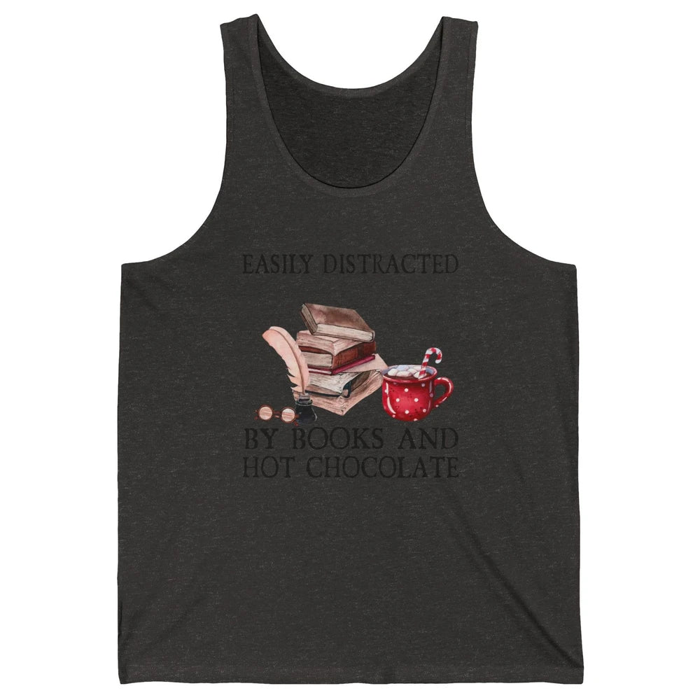 Retro Easily Distracted By Books And Hot Chocolate Christmas Unisex Jersey Tank