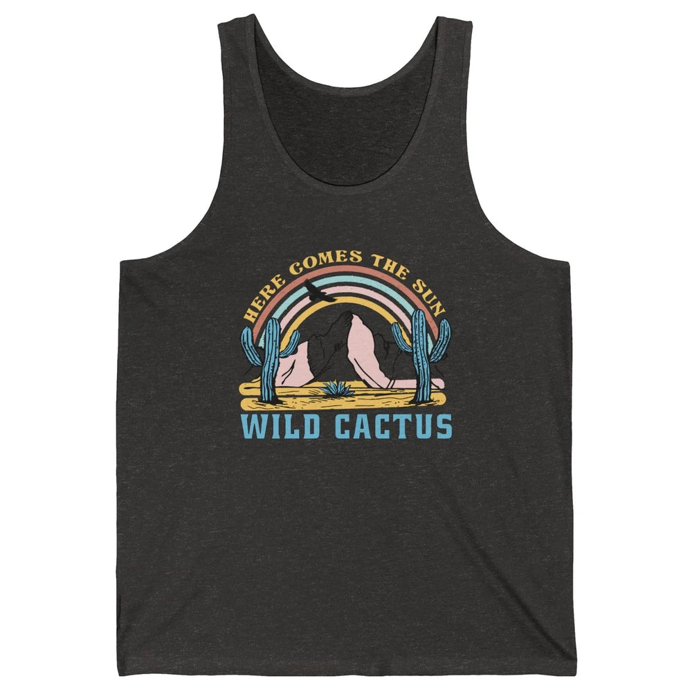 Retro Rainbow Here Come The Sun Wild cactus Desert Western Unisex Jersey Tank