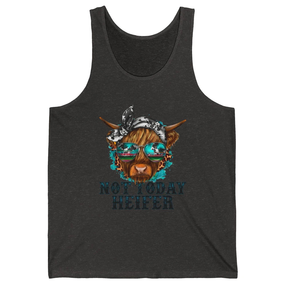 Leopard Highland Cow Sunglasses Not Today Heifer Western Cow Unisex Jersey Tank