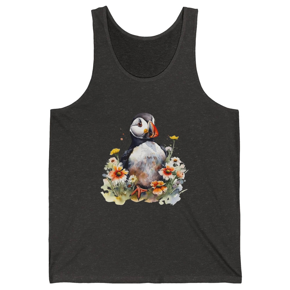 Funny Watercolor Penguin Colorful Wildflowers Field Animal Unisex Jersey Tank