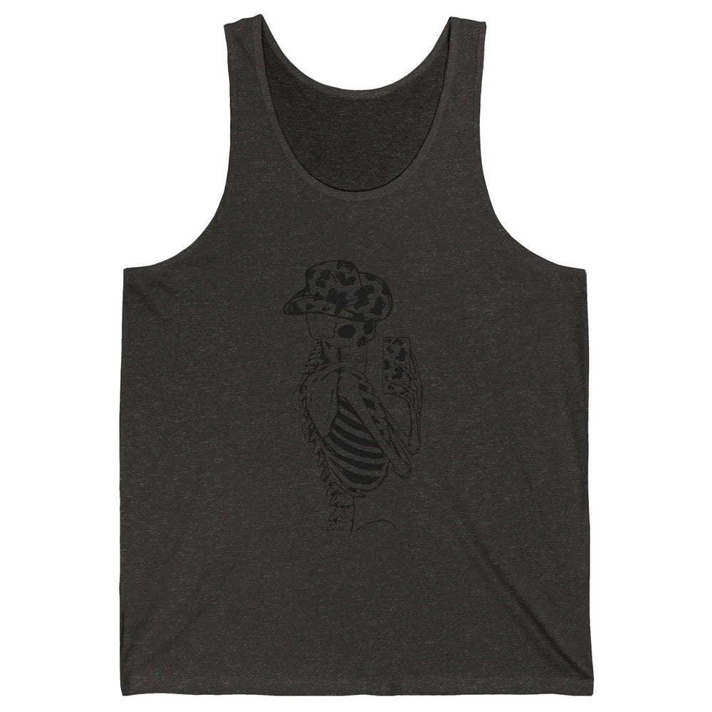 Funny Skeleton Cowgirl Selfie Cow Print Cowboy Hat Western Unisex Jersey Tank