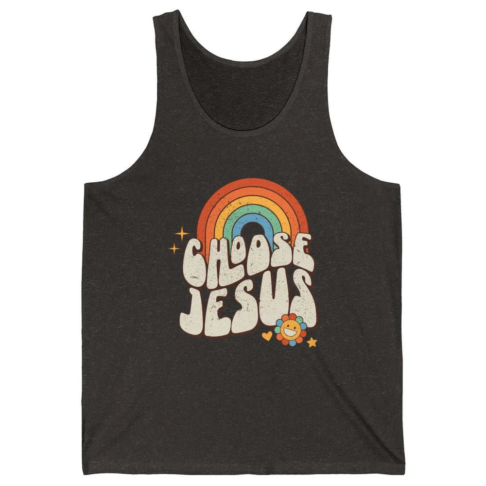 Retro Rainbow Groovy Choose Jesus Christian Religious Unisex Jersey Tank
