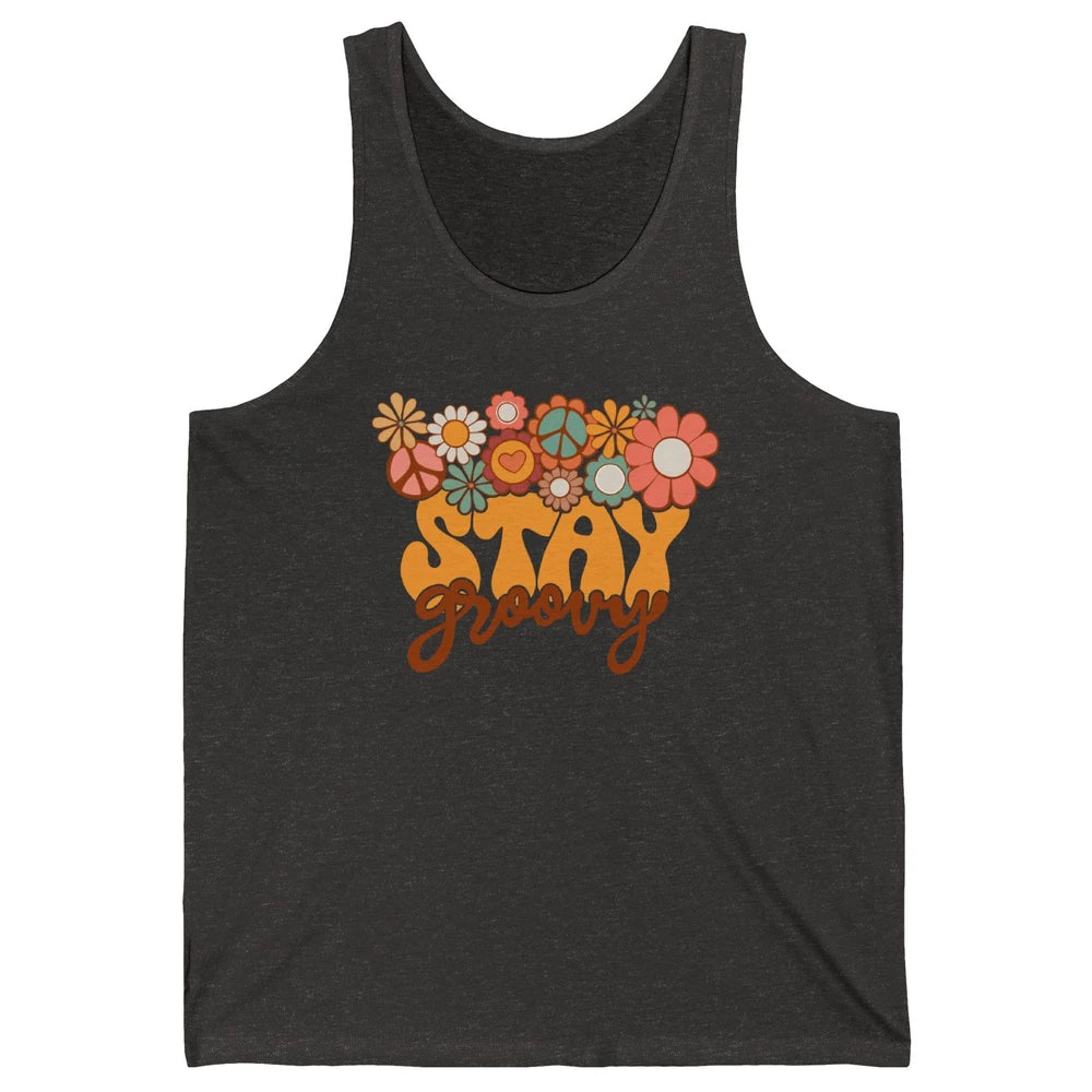 Retro Sunflower Hippie Stay Groovy Positive Mind Happy Life Unisex Jersey Tank