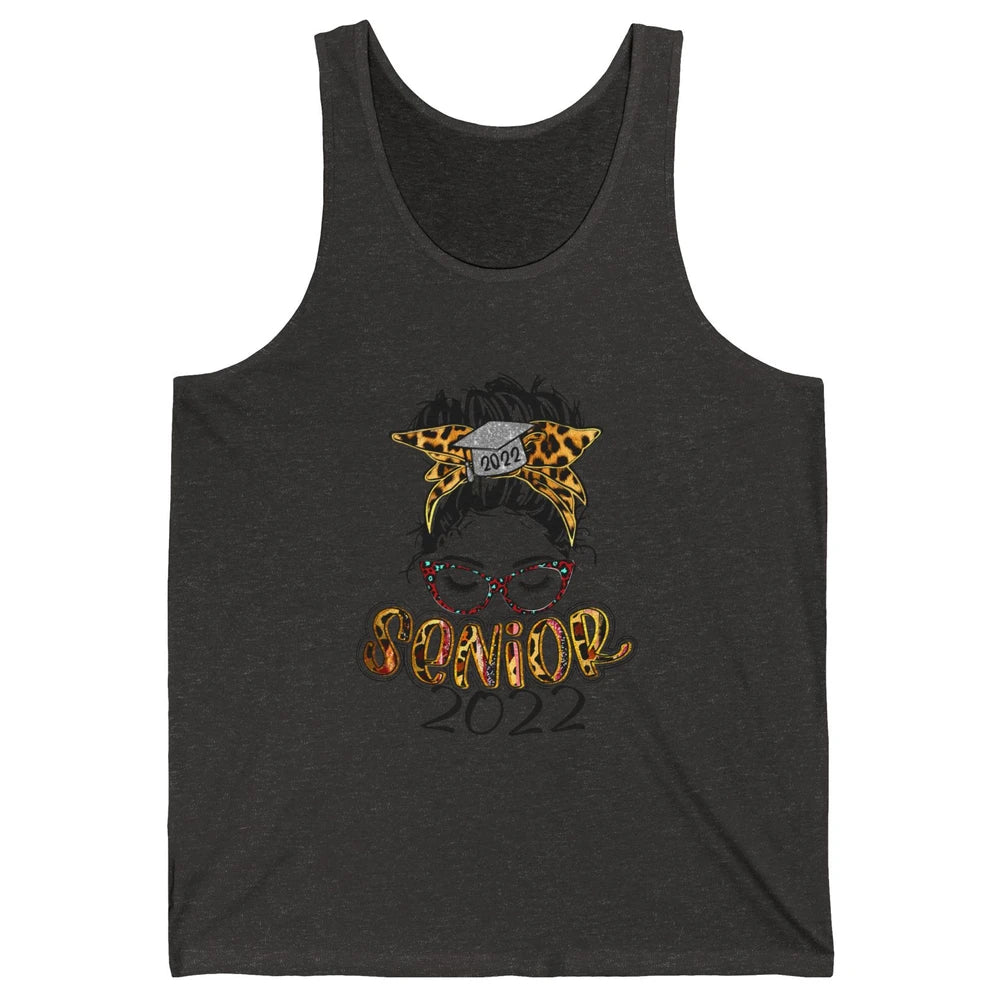 Senior 2022 Leopard Messy Bun Lady 2022 Graduation Gift Unisex Jersey Tank