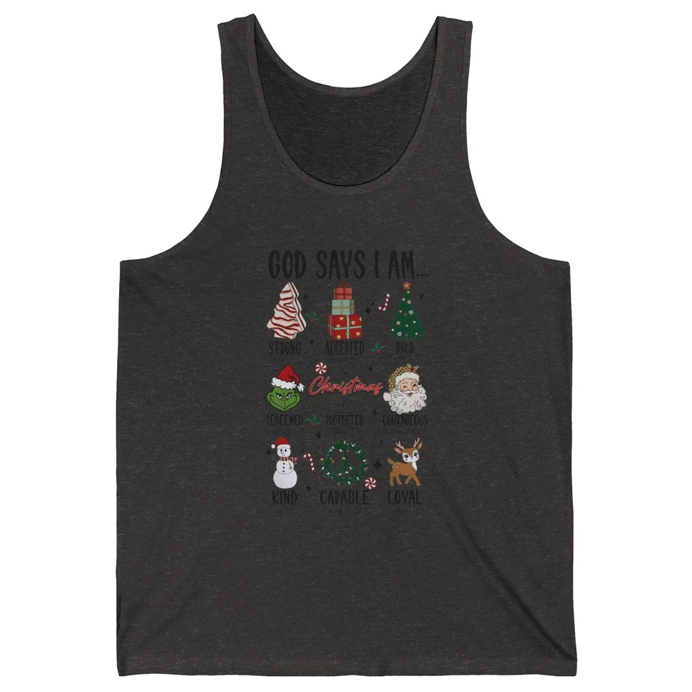 Retro Christmas God Says I Am Bible Verse Religious Boy Girl Unisex Jersey Tank
