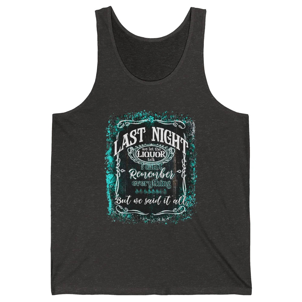 Retro Desert Cow Skull Last Night We Let Liquor Talk Western Unisex Jersey Tank