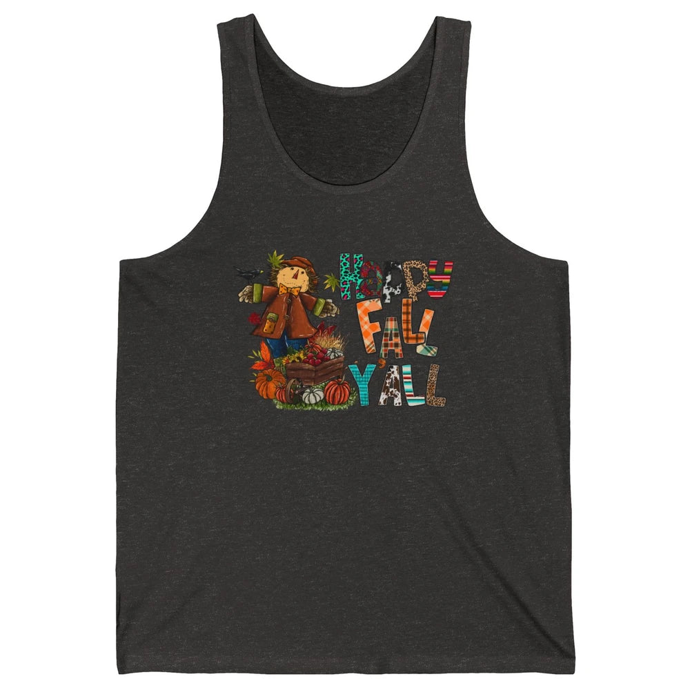 Happy Fall Y'all Leopard Pumpkin Western Autumn Thankful Unisex Jersey Tank