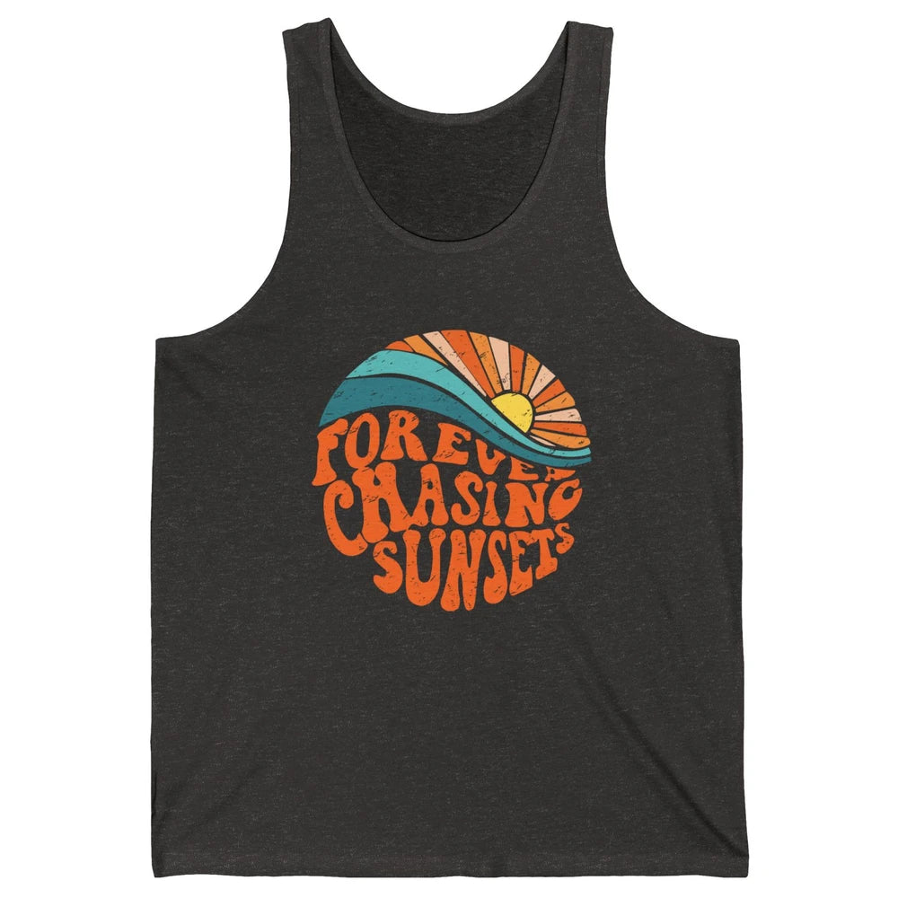 Retro Rainbow Forever Chasing Sunset Hippie Girl Peace Lover Unisex Jersey Tank