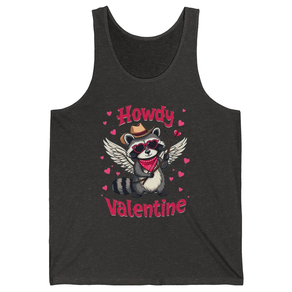 Howdy Valentine Cowboy Hat Cupid Raccoon Funny Opossum Love Heart Cute Western Possum Rodeo Unisex Jersey Tank