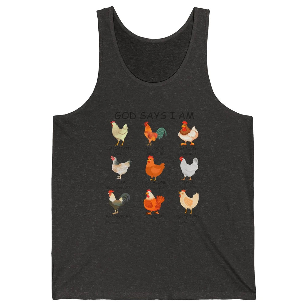 God Says I Am Chicken Christian Bible Funny Farm Chicken Unisex Jersey Tank