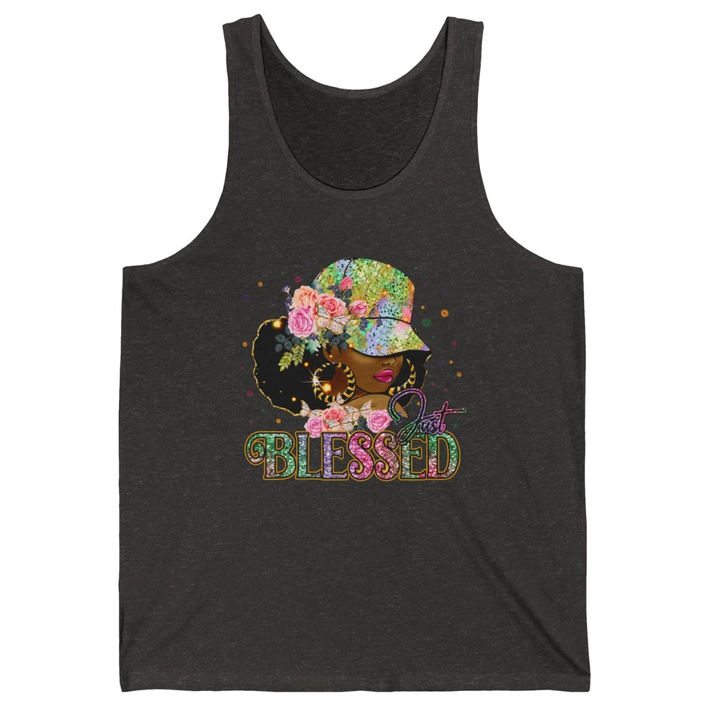 Floral Afro Black Girl Just Blessed Christian Afro American Unisex Jersey Tank