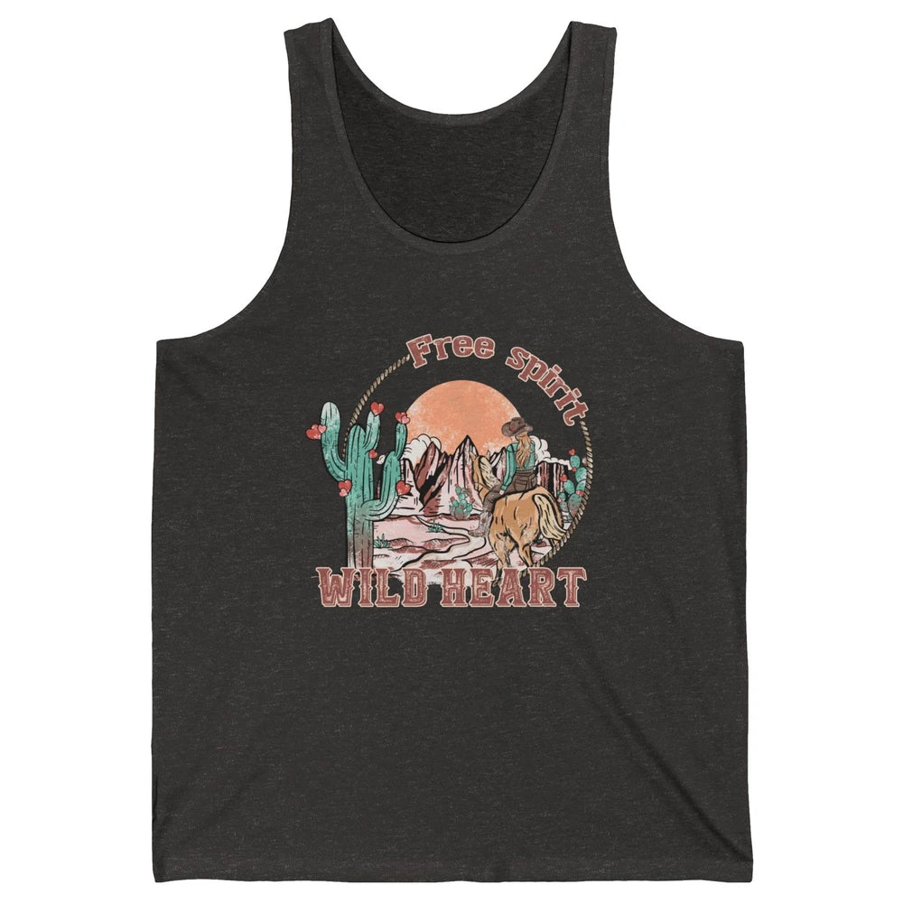 Free Spirit Wild Heart Cowgirl Western Country Happy Valentine's Day Rodeo Horseback Vintage Cactus Texas Horse Rider Howdy Unisex Jersey Tank