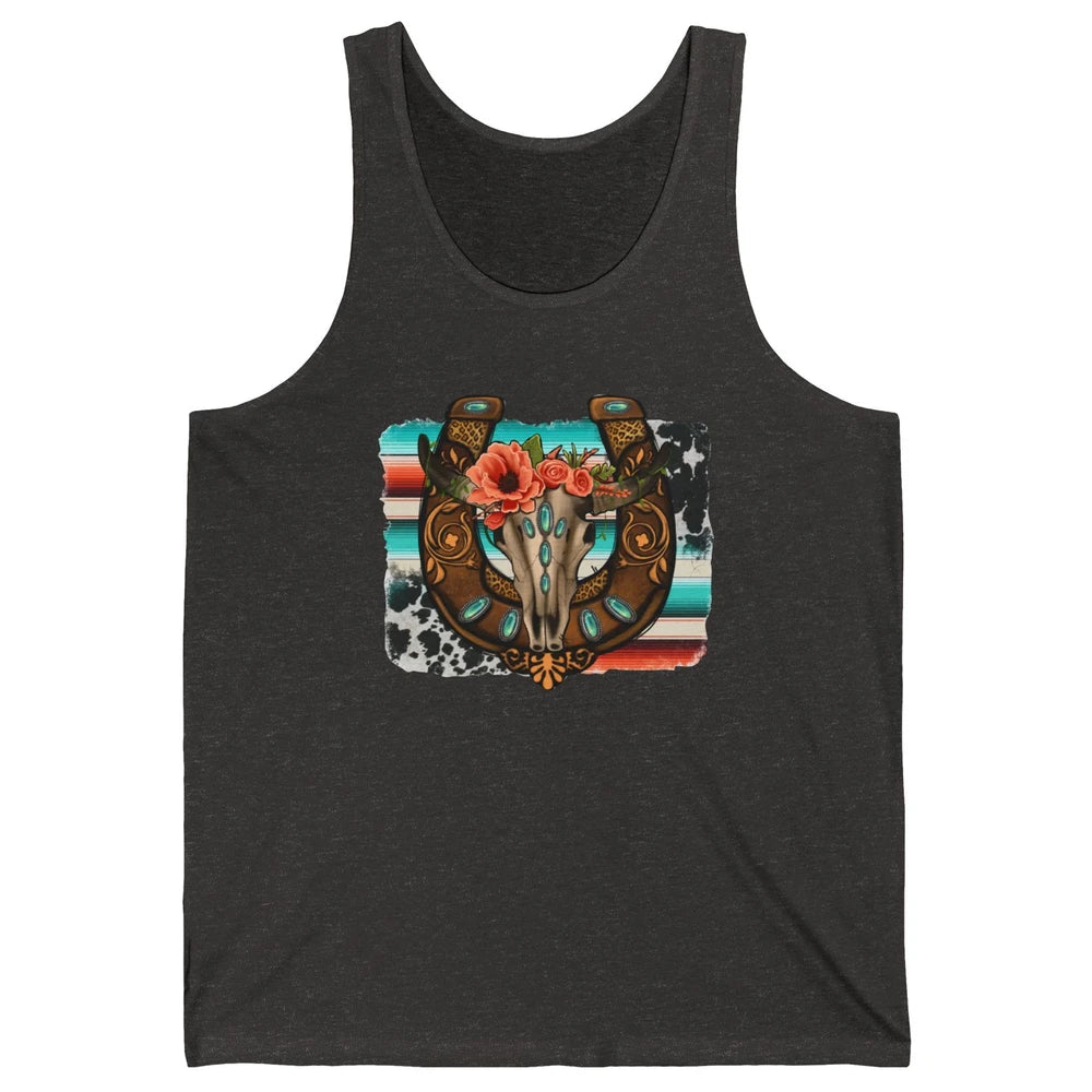 Leopard Bull Skull Horseshoe Rodeo Mom Western Cowgirl Unisex Jersey Tank