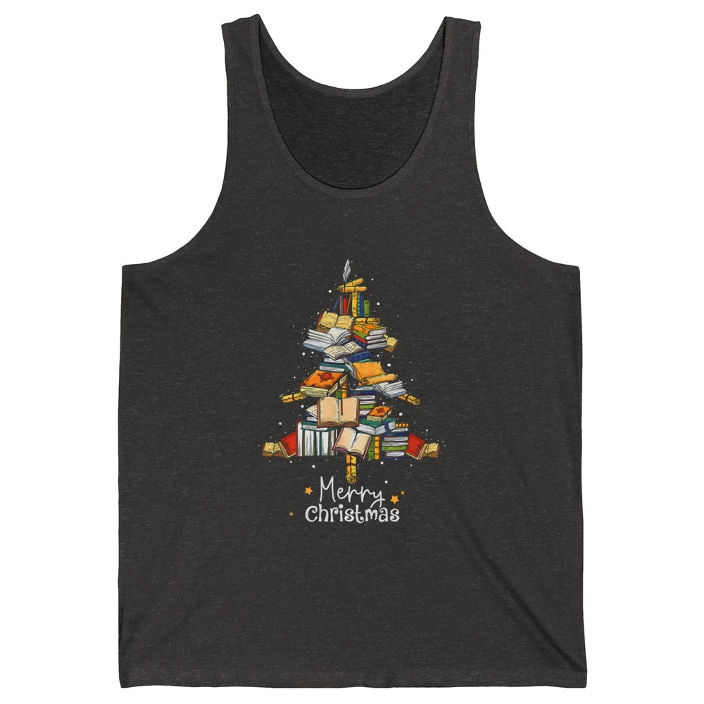 Merry Christmas Tree Reading Books Librarian Xmas Lighting Unisex Jersey Tank