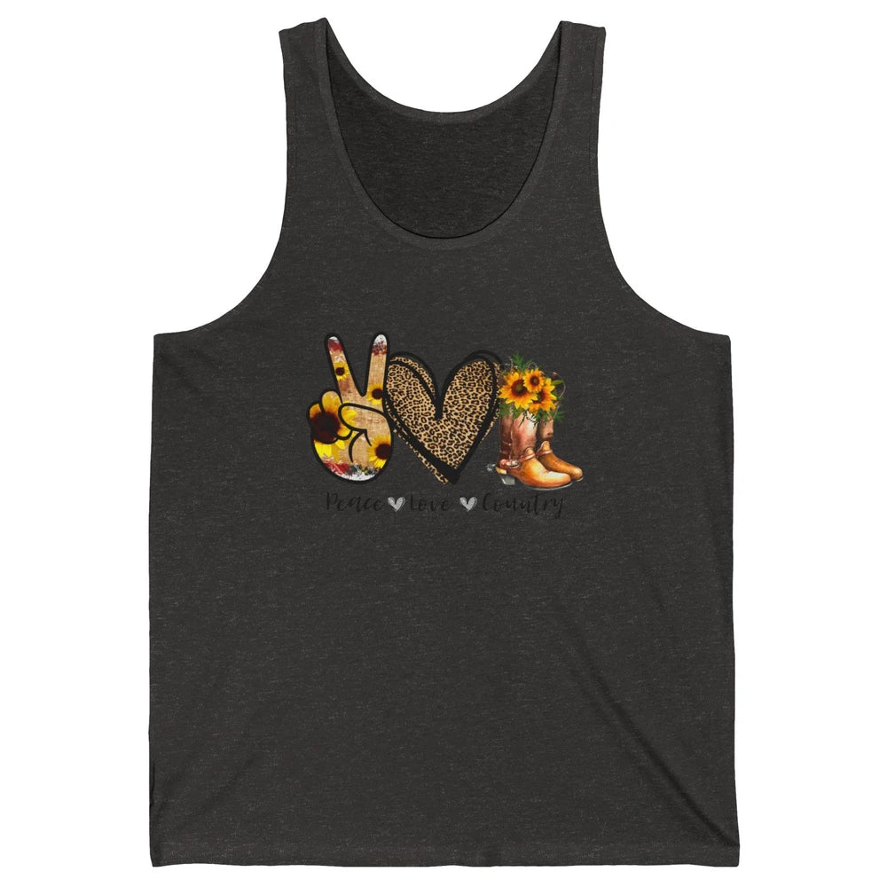 Retro Sunflower Peace Love Country Cowgirl Midwest Girl Boot Unisex Jersey Tank